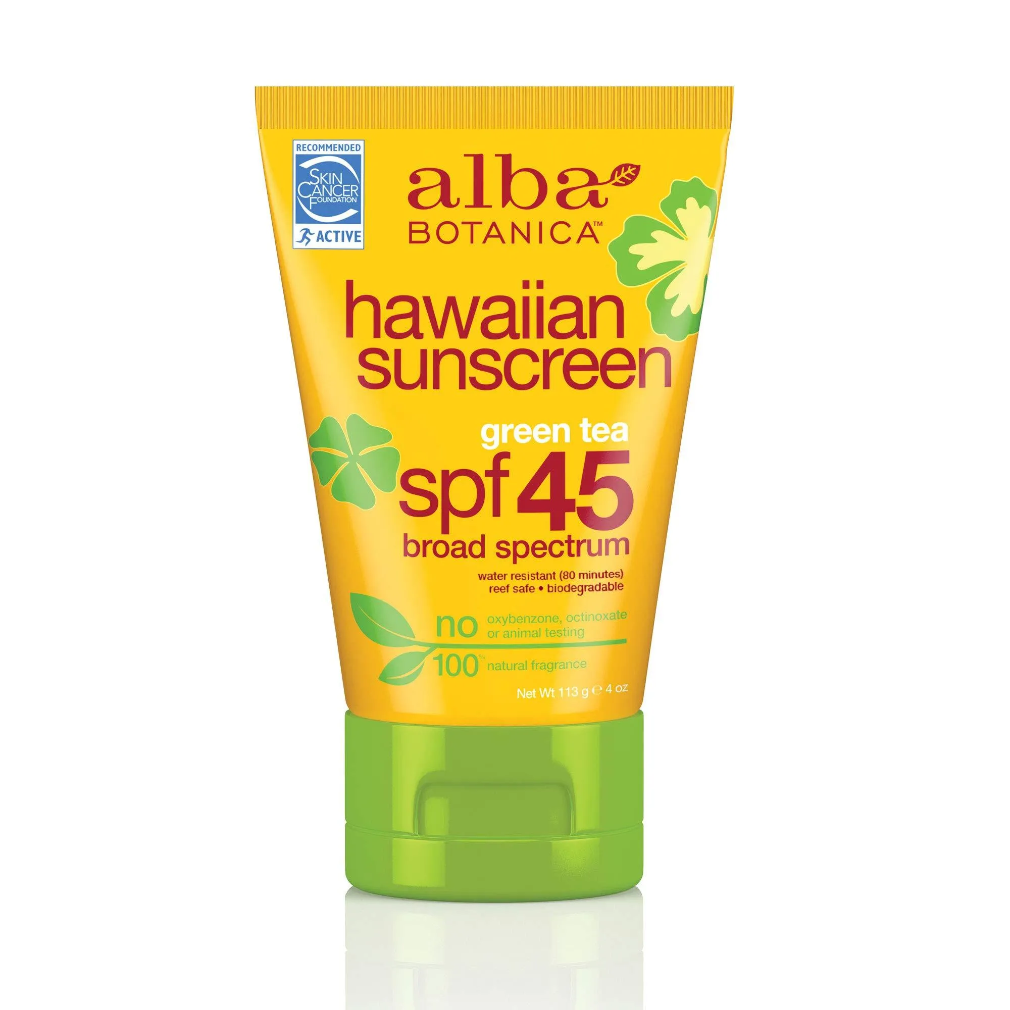 Alba Botanica Green Tea Hawaiian SPF 45 Sunscreen, 4 oz. (Pack of 2) 4 Ounce (Pack of 2)