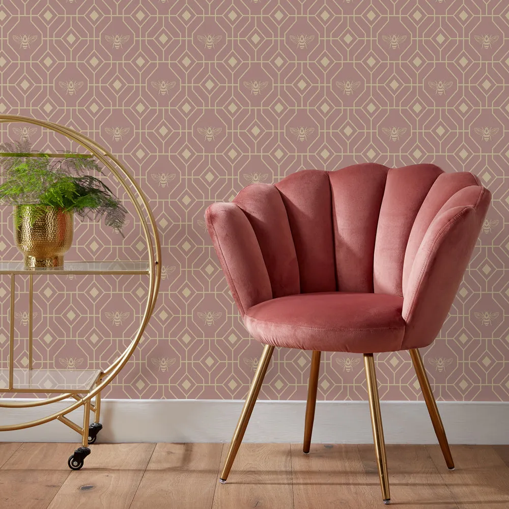 Bee Deco Gold Foil Wallpaper Blush