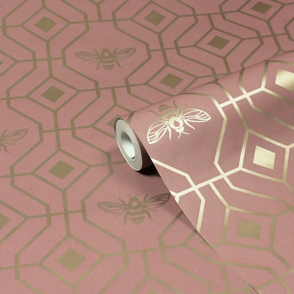 Bee Deco Gold Foil Wallpaper Blush