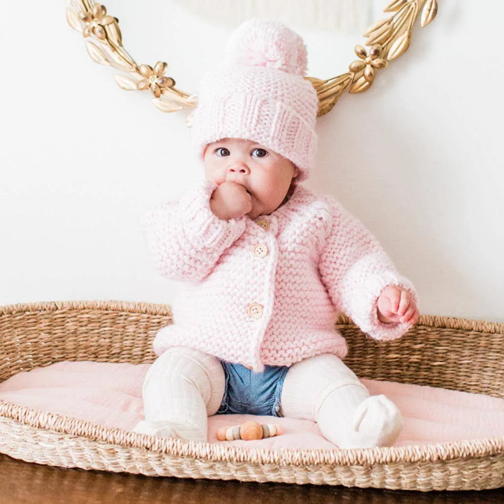 Blush Pink Garter Stitch Baby Cardigan Sweater