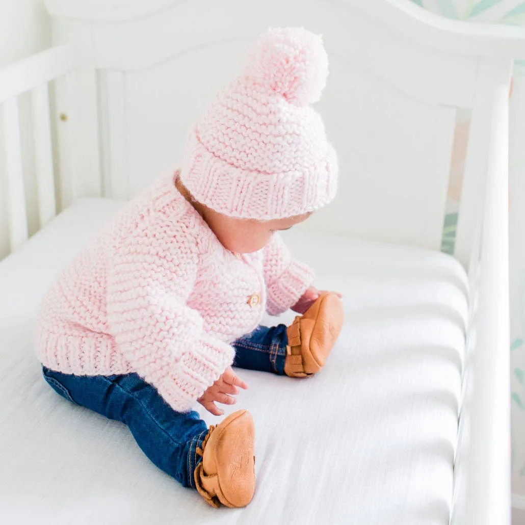 Blush Pink Garter Stitch Baby Cardigan Sweater