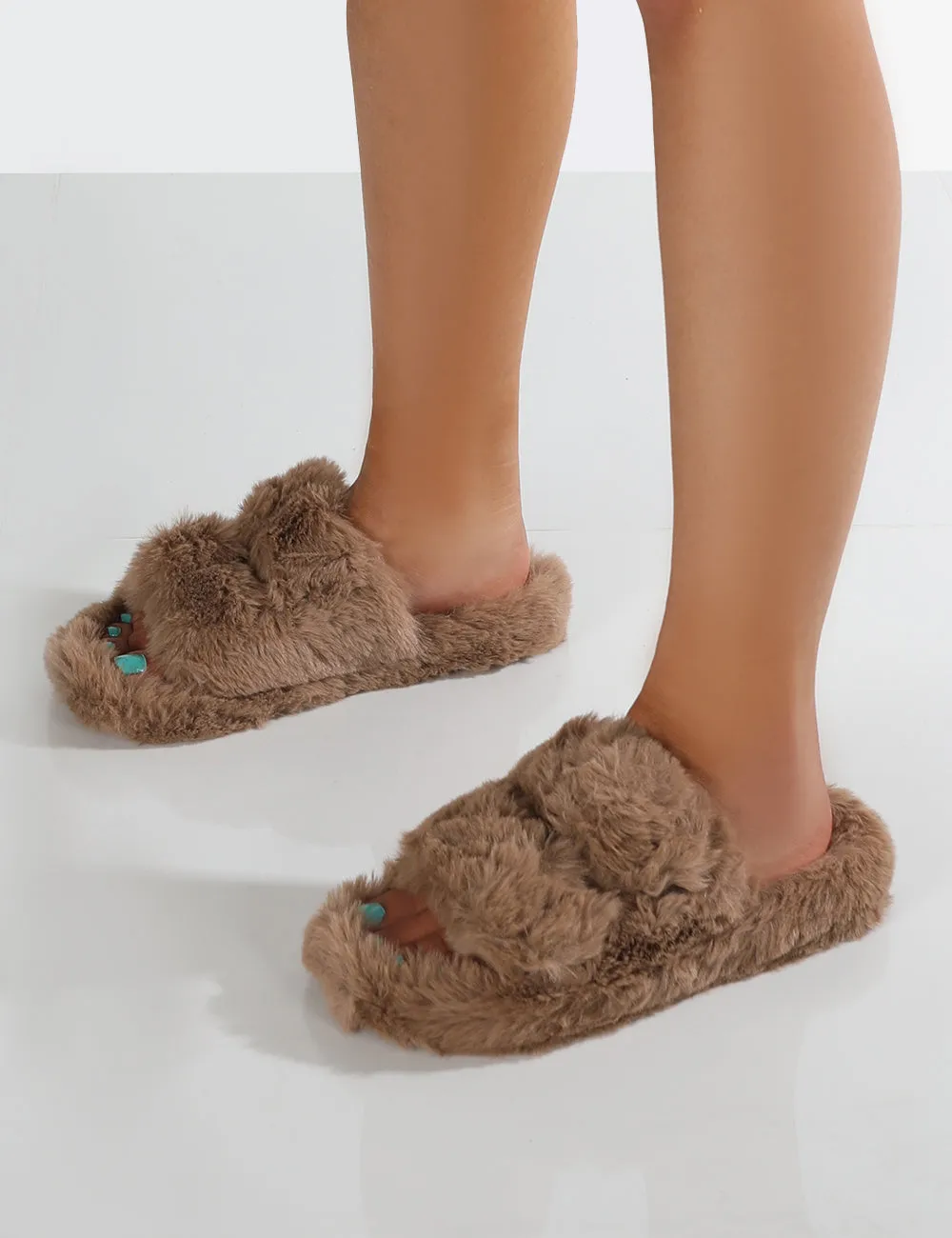 Blush Taupe Chunky Double Buckle Sandals Slippers