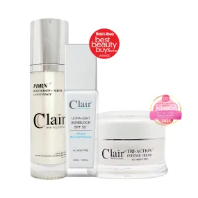 Clair® SKIN SOLUTIONS Tri-Action  Intense Cream 30ml, PDRN  Regenerative Serum Concentrate 30ml & Ultra-Light Sunblock SPF 50  40ml