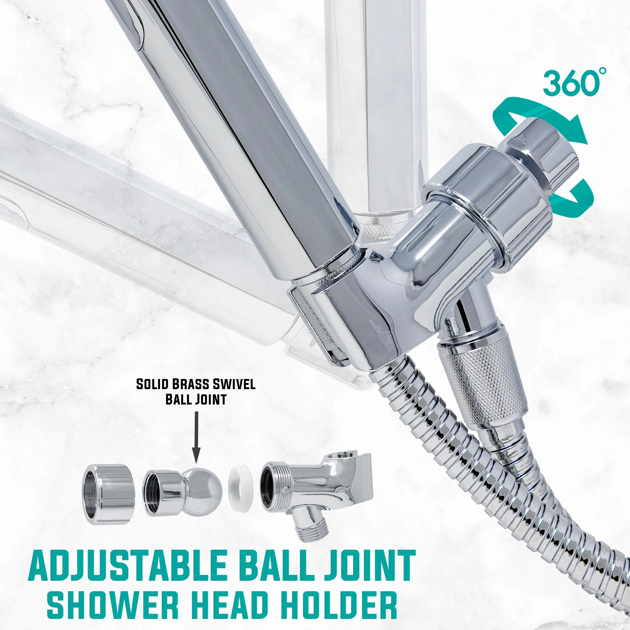 Metpure High-Pressure Handheld Shower Head with Easy Clicker for Multiple Sprays. Low Profile Lightweight Rectangular Shower Head. Stainless Steel Hose & Adjustable Mount Holder. Chrome Finish