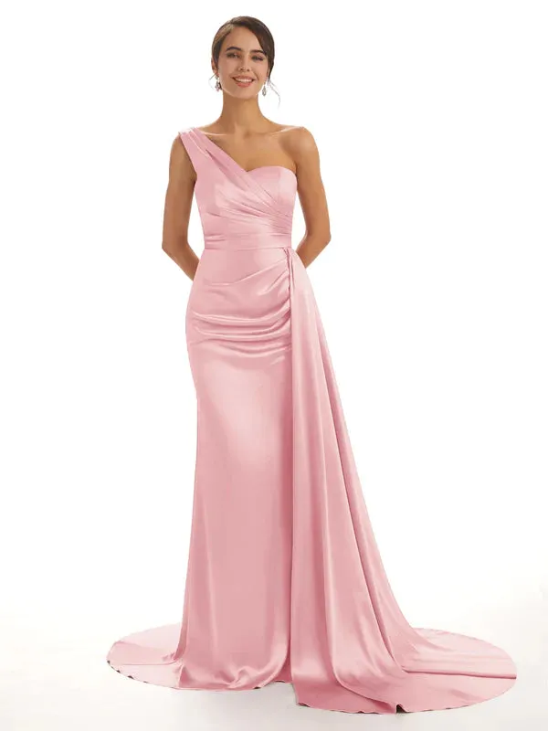 Mix and Match Blush Sexy Side Slit Mermaid Soft Satin Long Bridesmaid Dresses Online