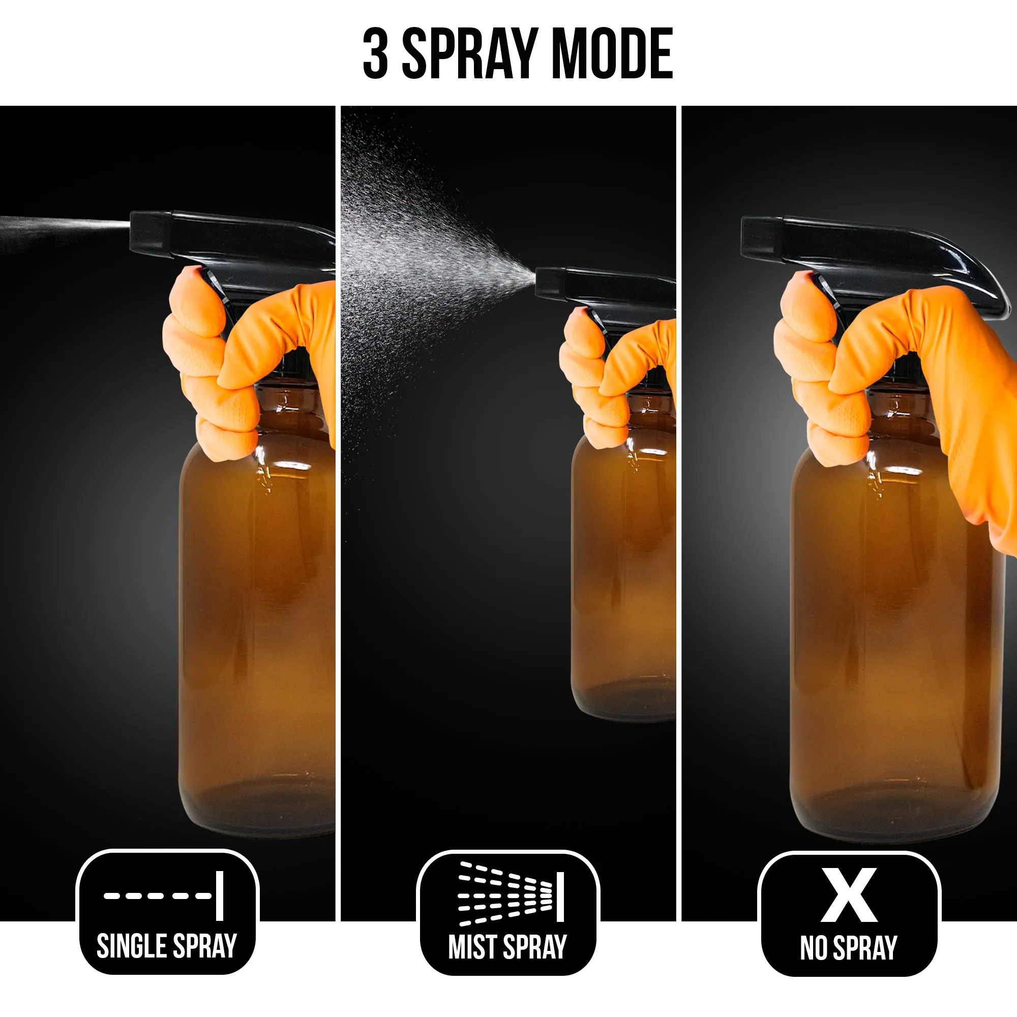 Nylea 3 Pack Refillable 8 oz Empty Amber Glass Spray Bottles [Free Phenolic Cap and Pipette] Great for Cleaning Solutions, Hair, Essential Oils, Plants - Trigger Sprayer with Mist and Single Mode